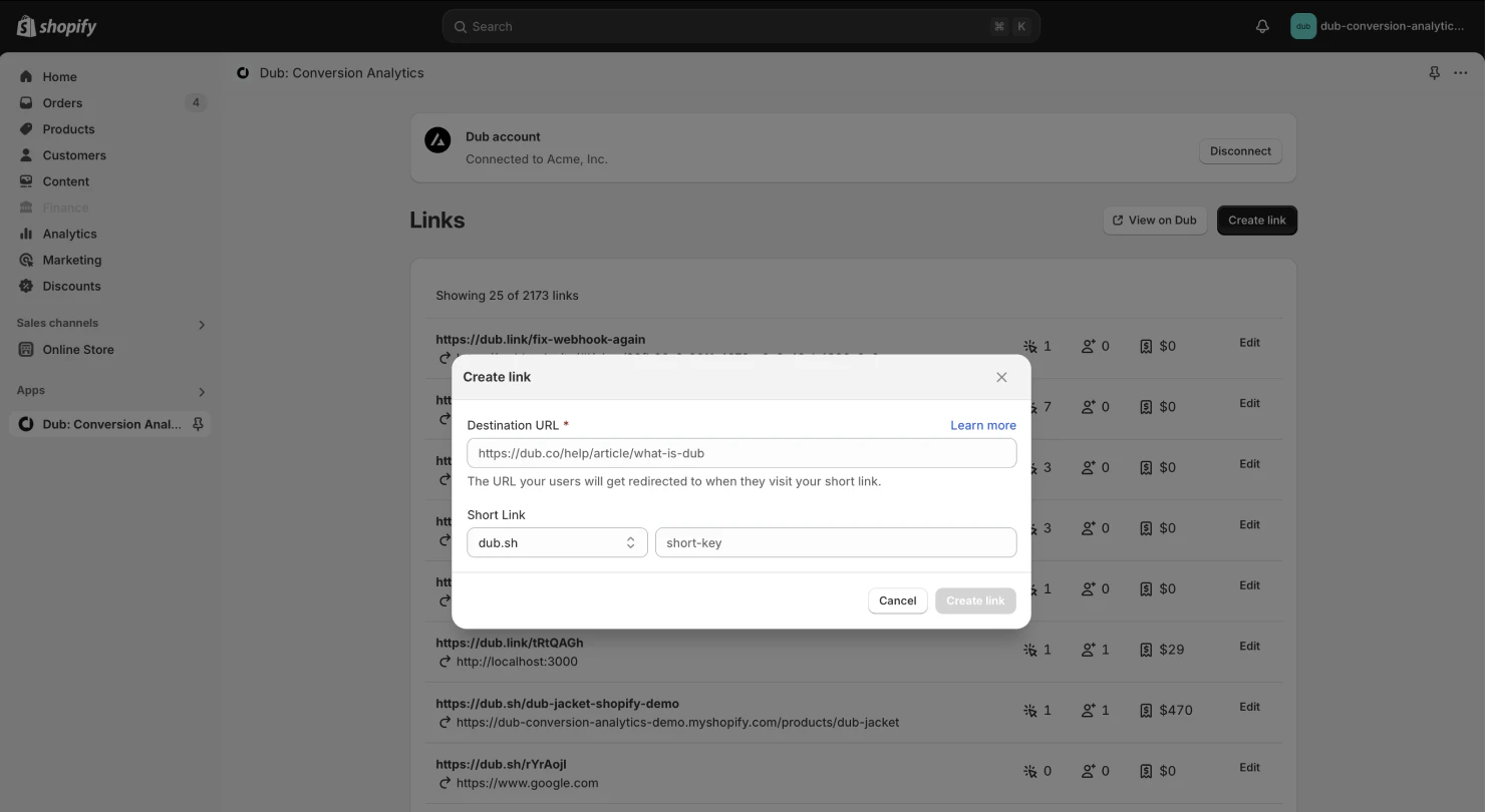 Create a conversion-enabled link from your Shopify store