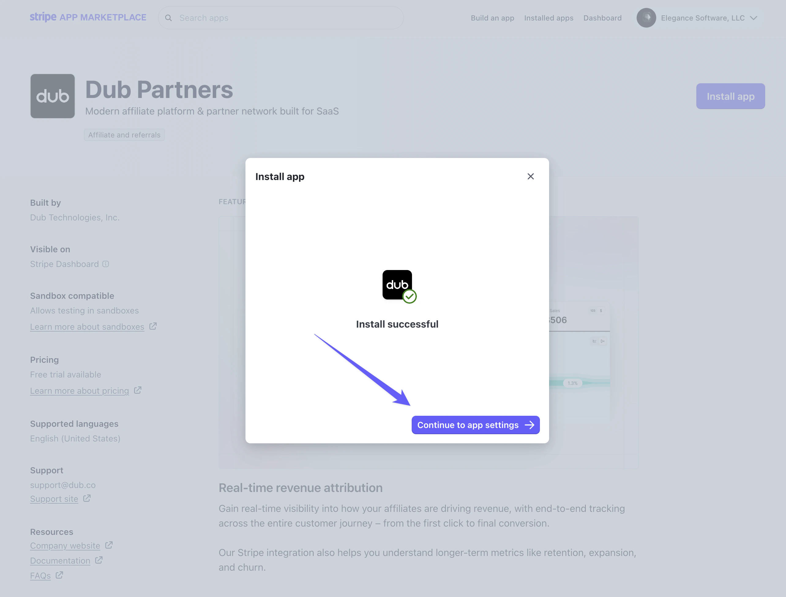 Continue to app settings
