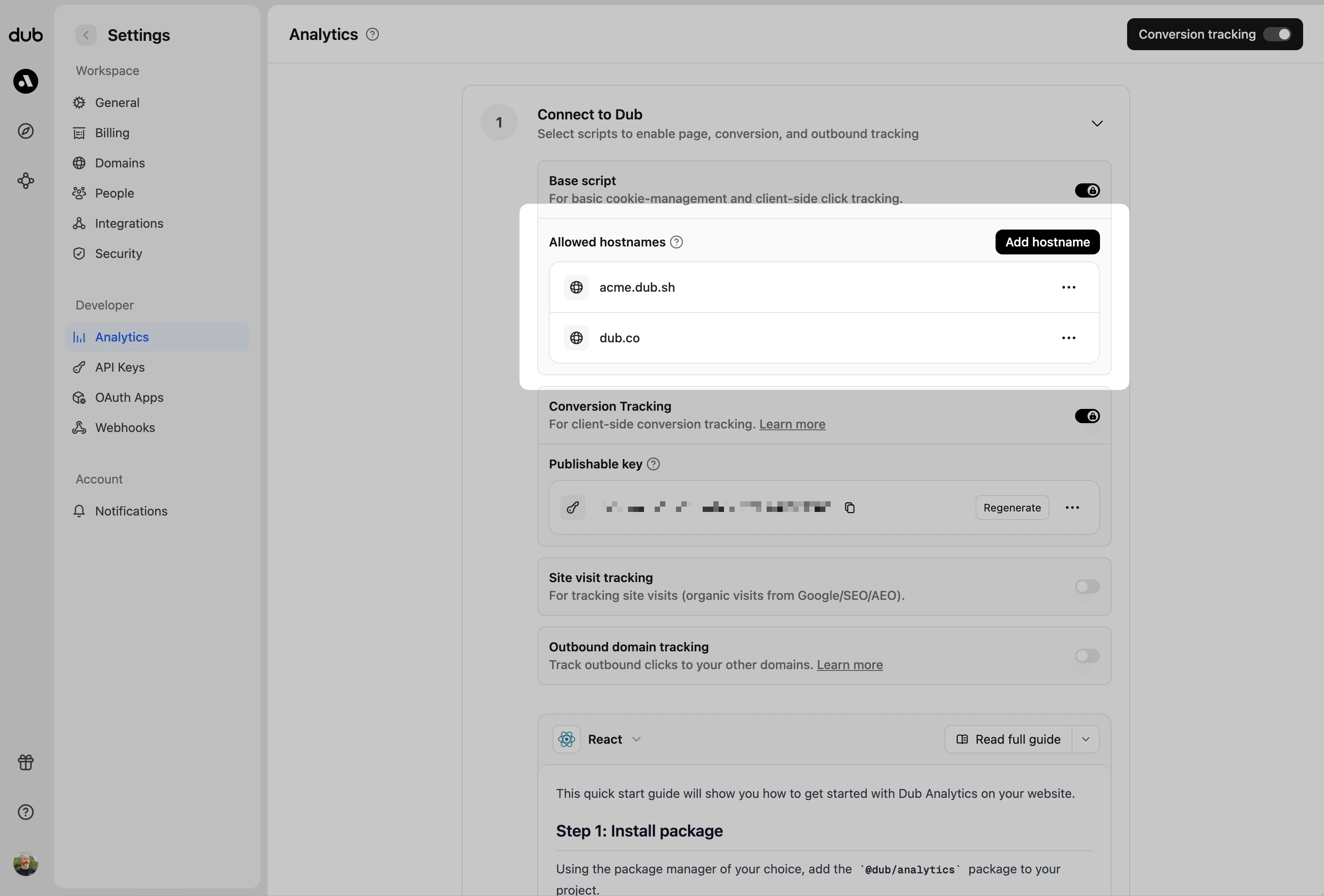 Enabling conversion tracking for a workspace
