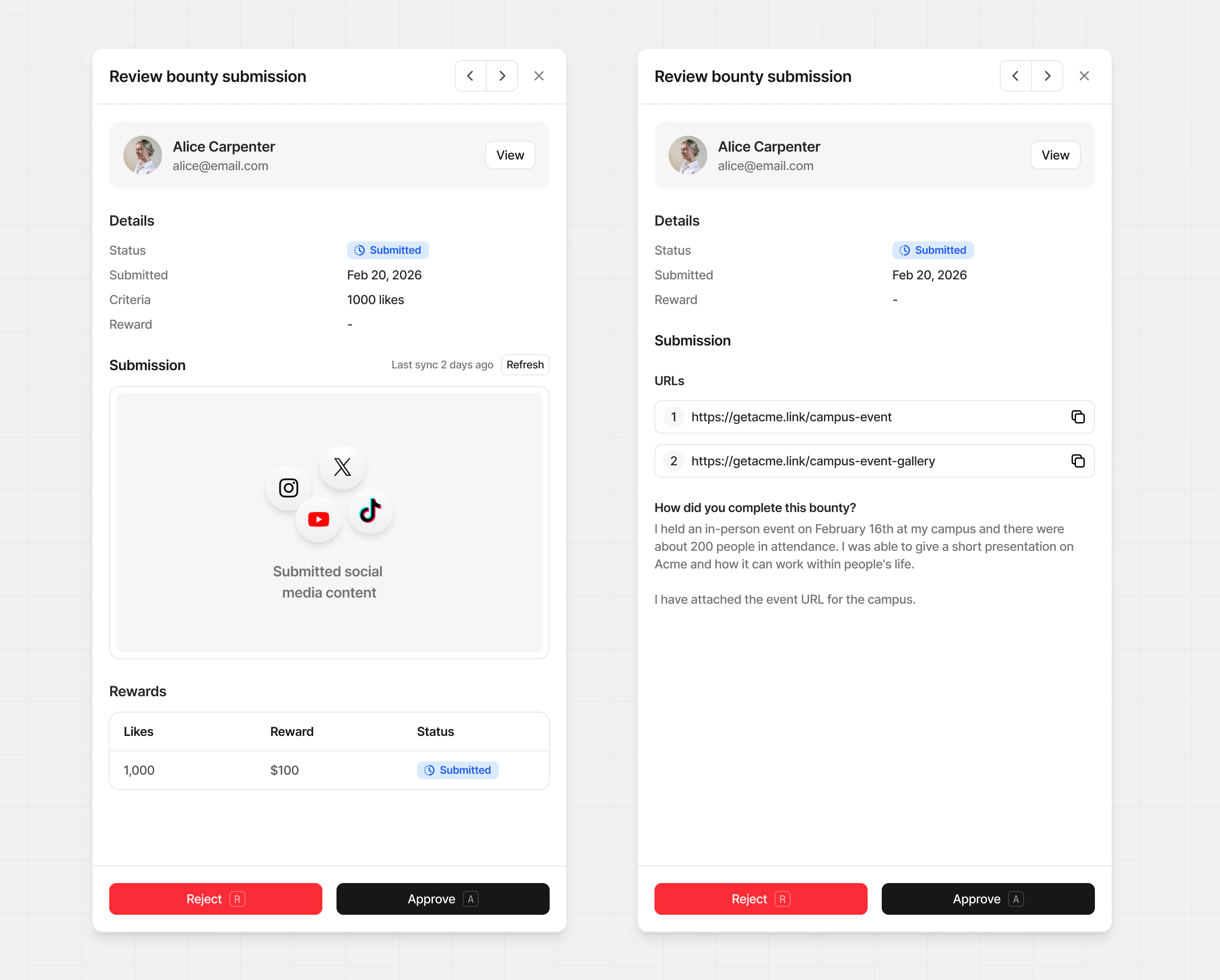Bounty review examples