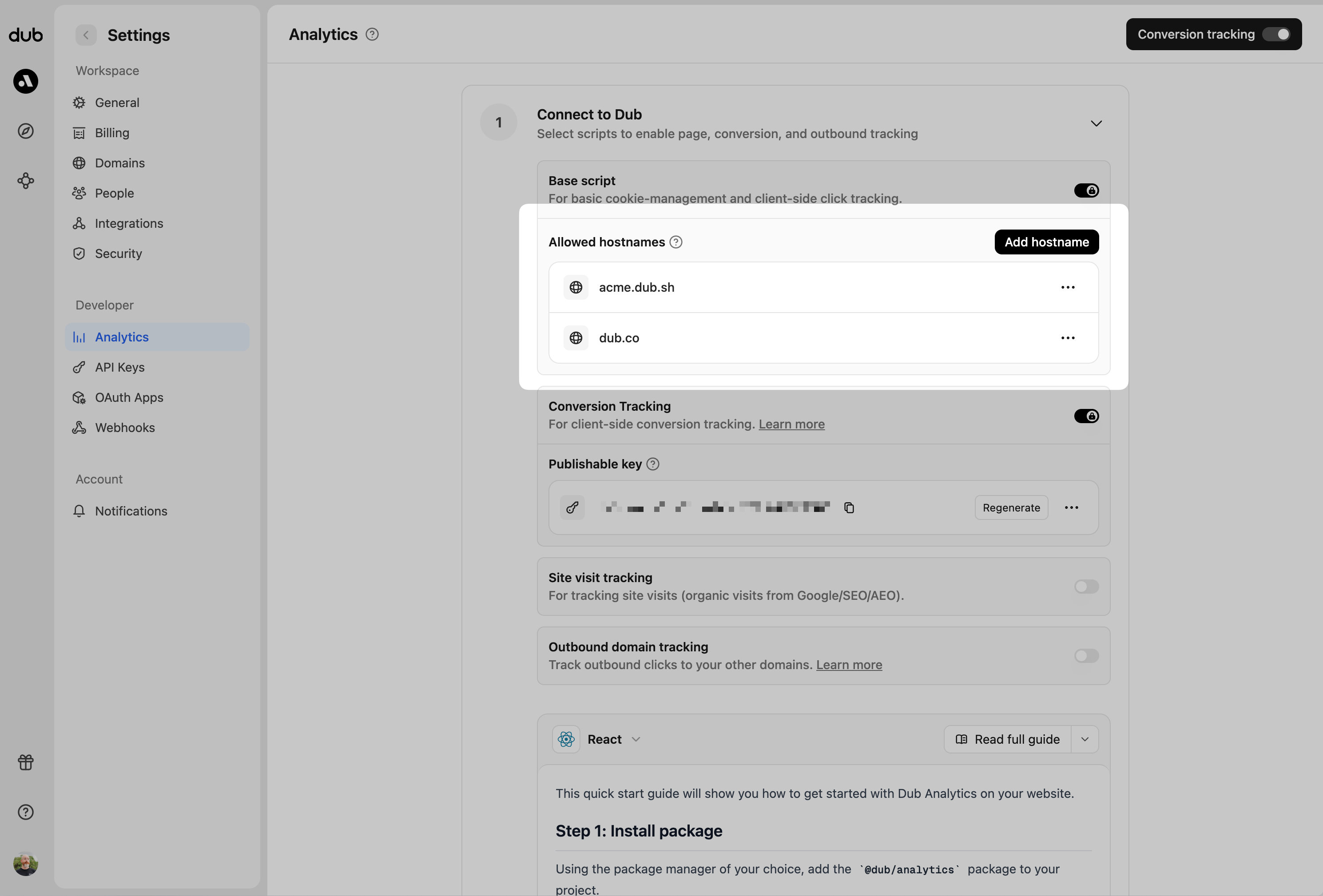 Enabling conversion tracking for a workspace