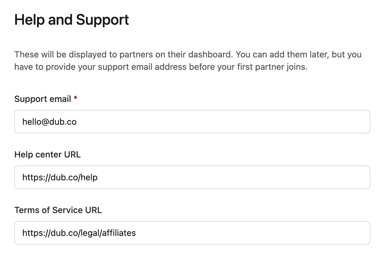 Help and Support - support email and resource URLs