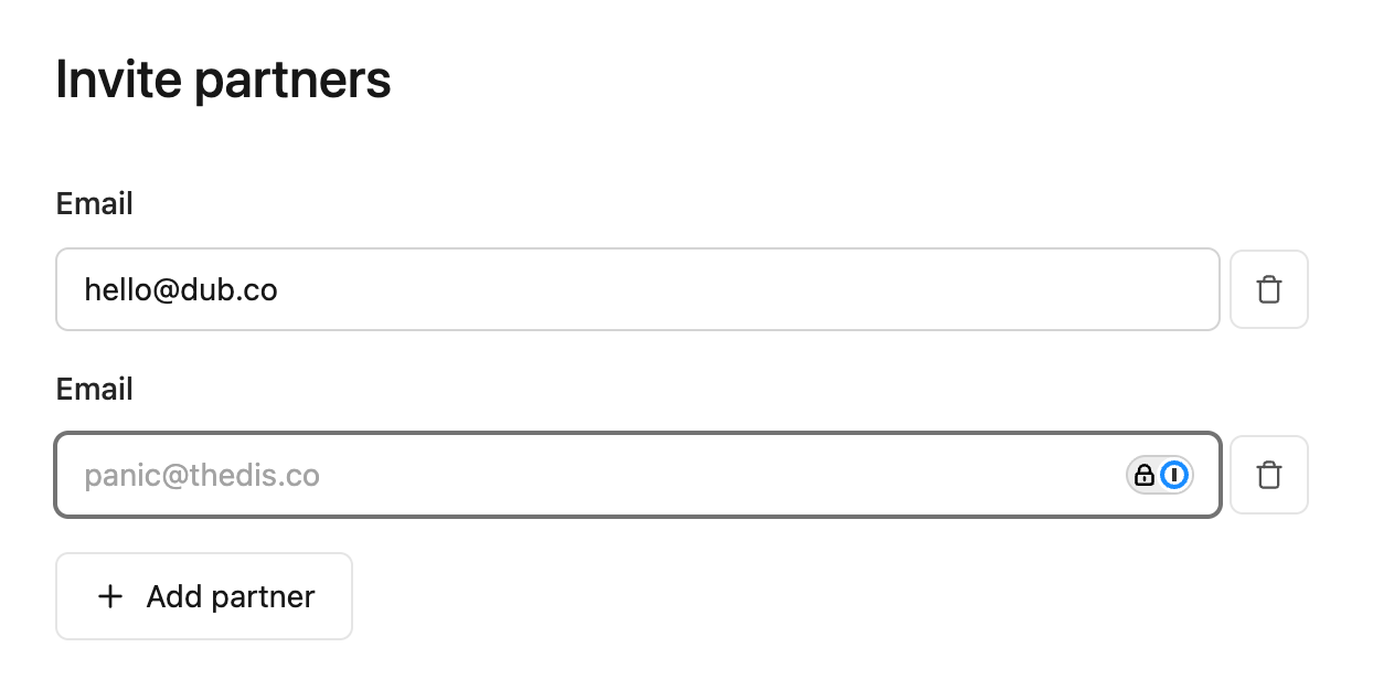Invite partners - add partner emails