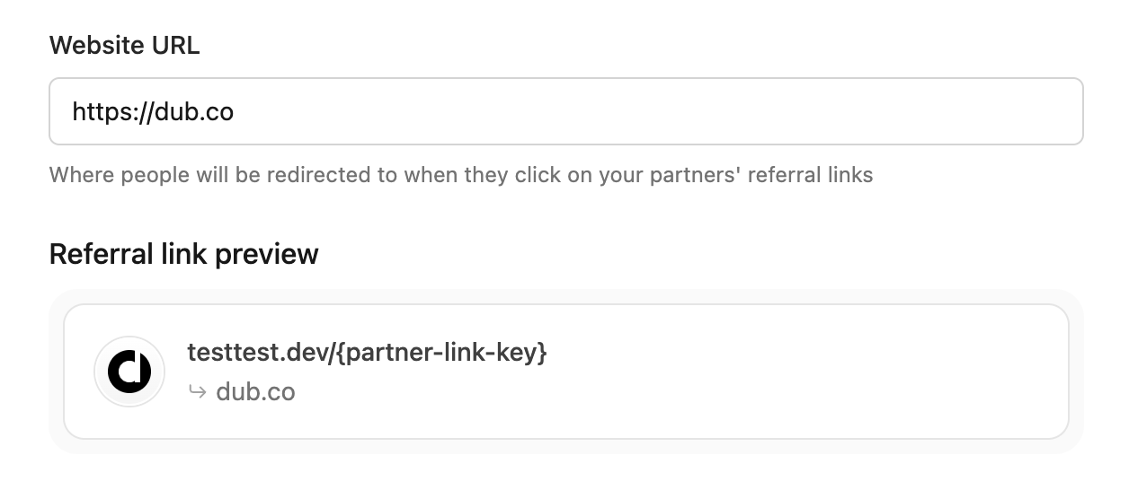 Program basics - website URL and referral link preview