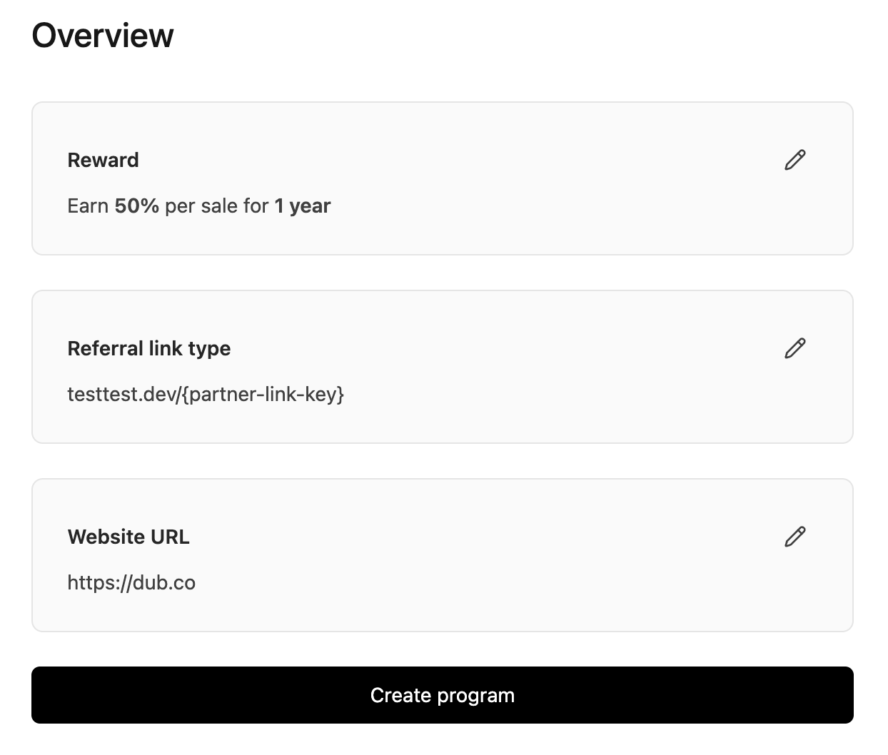 Overview - program summary before creation