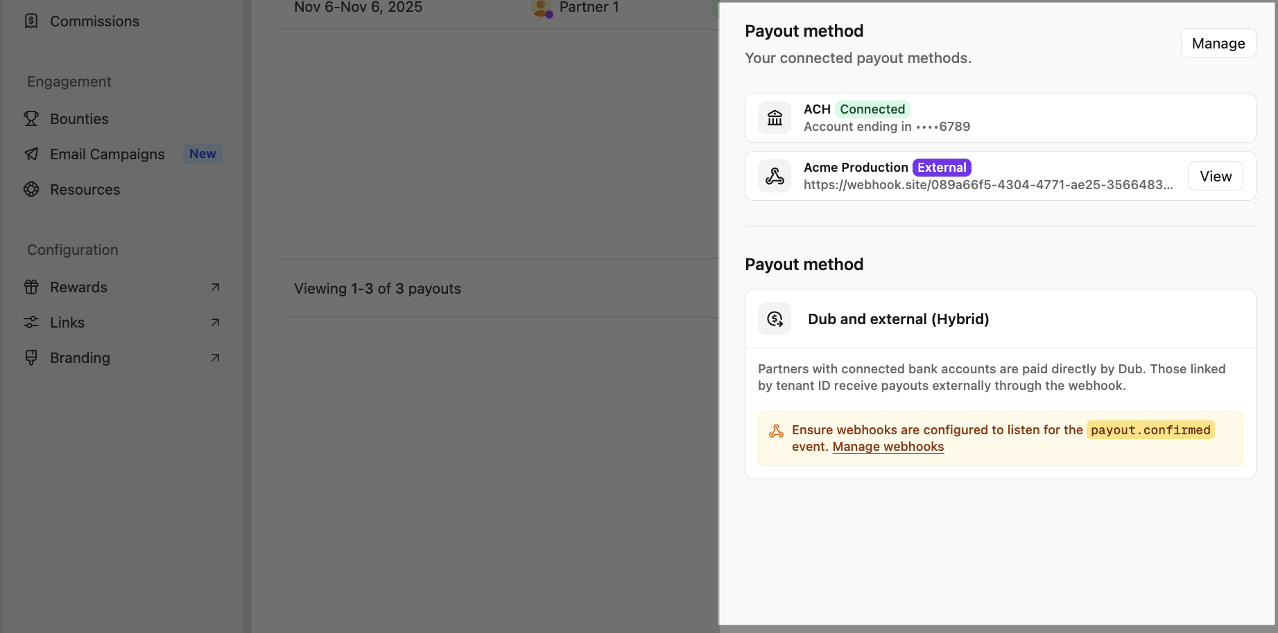 Program payout settings