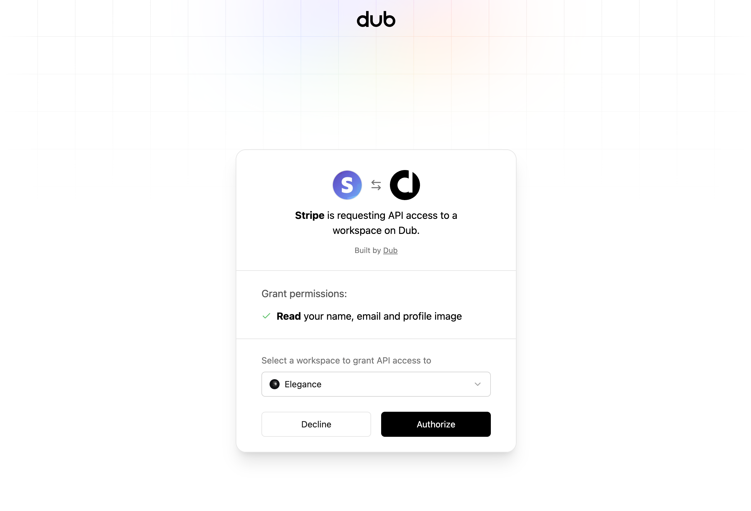 Select the Dub workspace you want to connect to your Stripe account