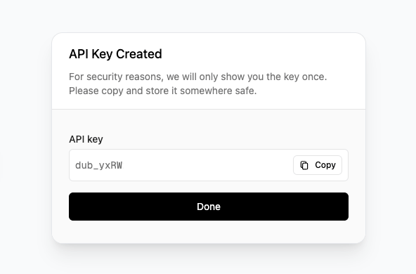 API Key created on Dub