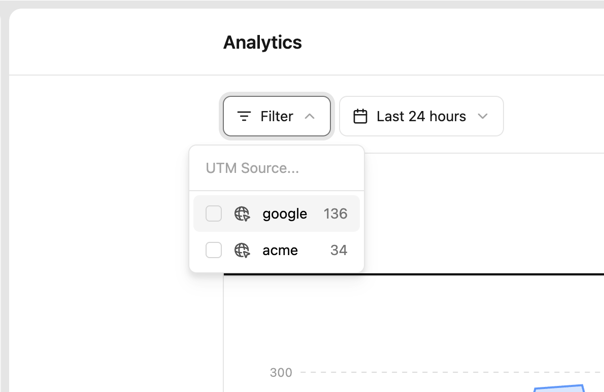 Analytics UTM source dropdown