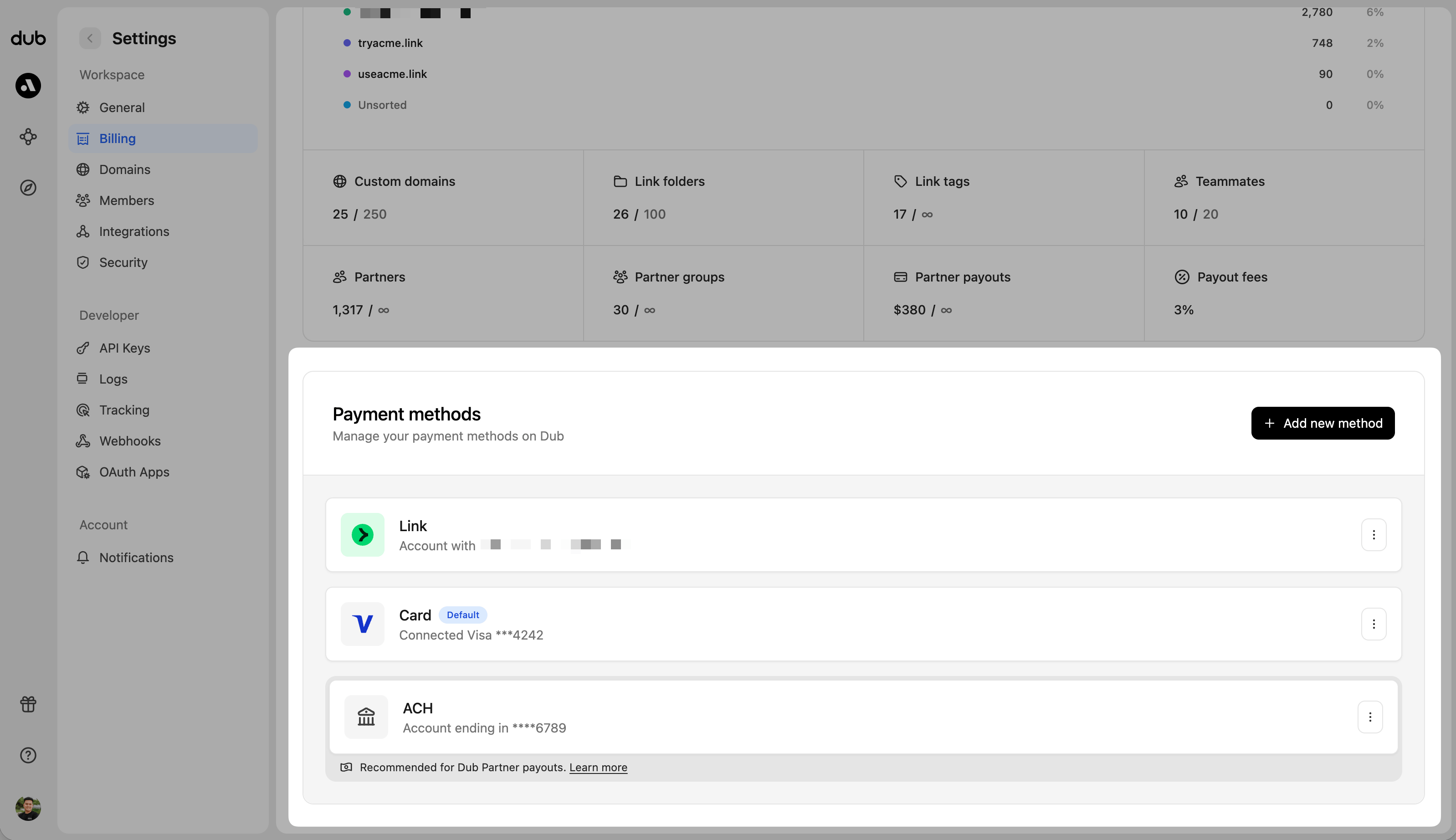 Manage payment methods