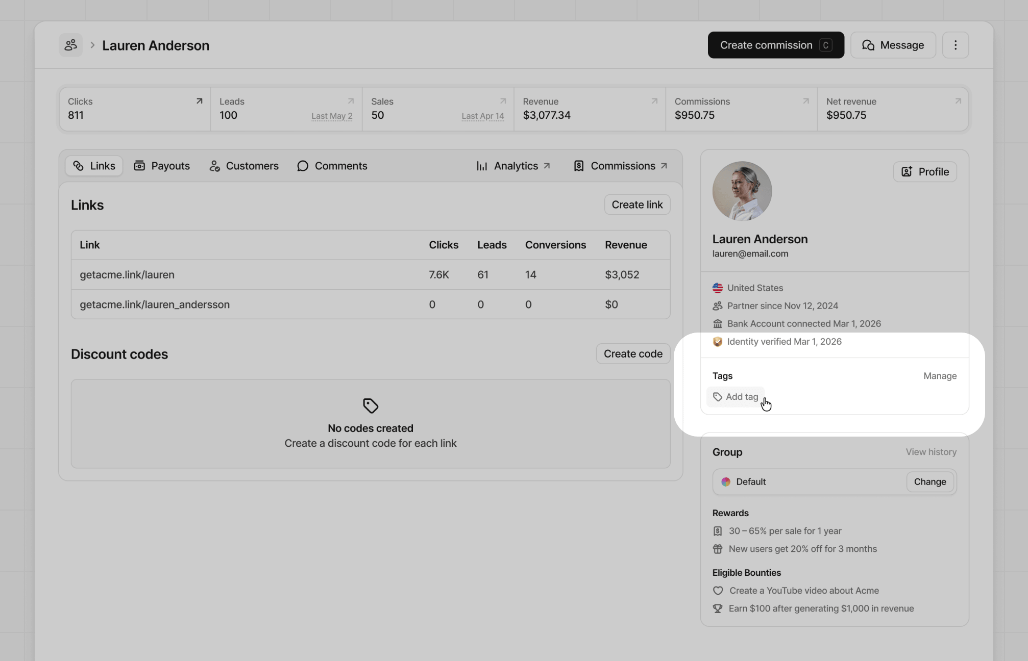 Adding partner tags from the partner details view