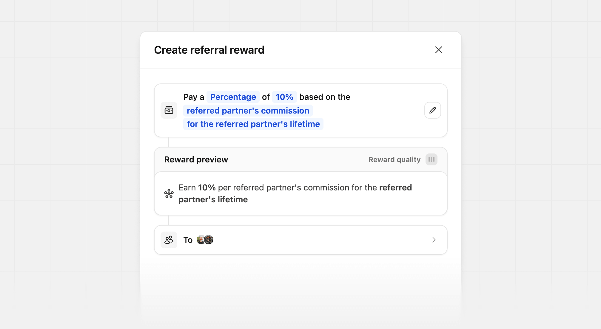 Referral reward referred partner's commission