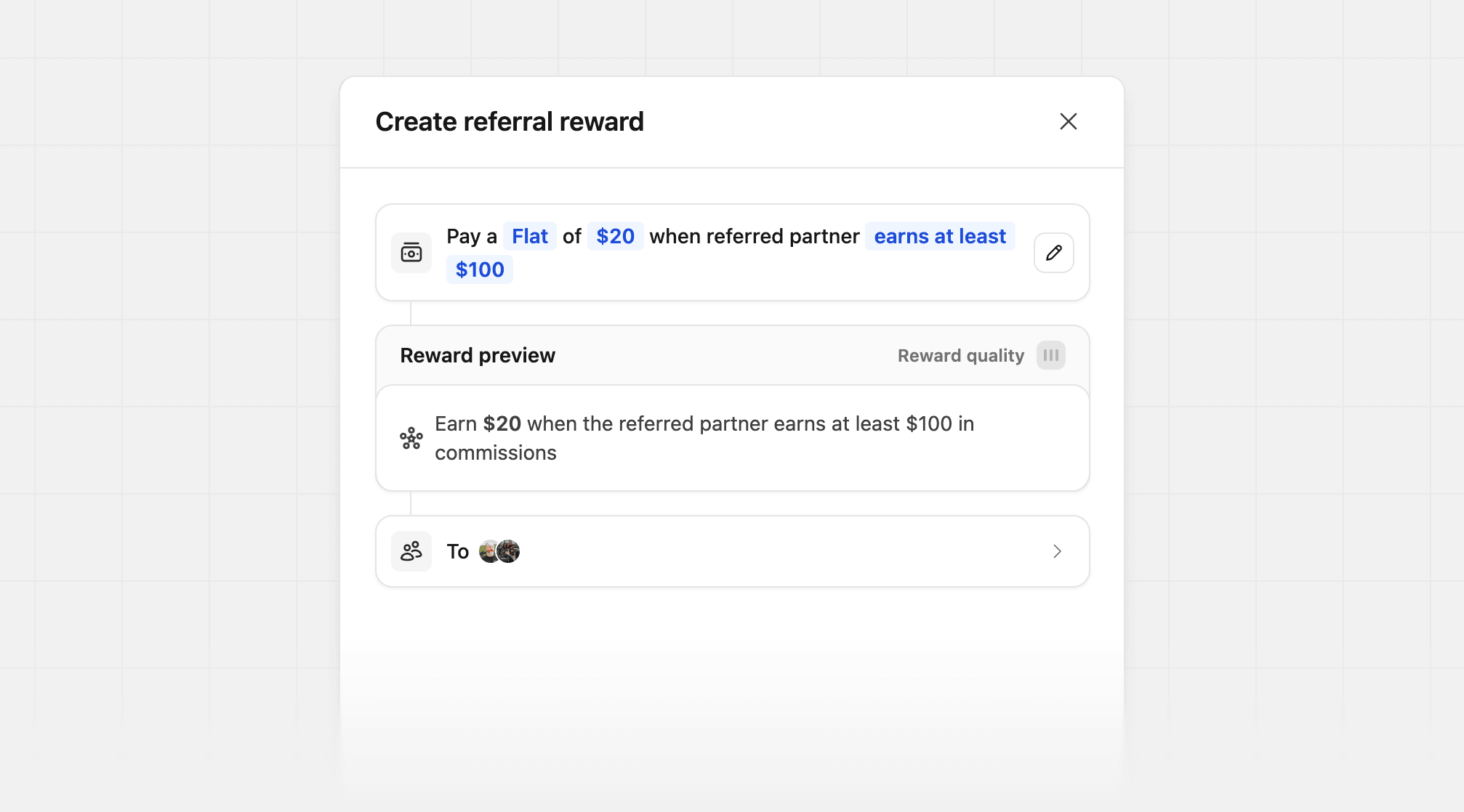 Referral reward earns at least