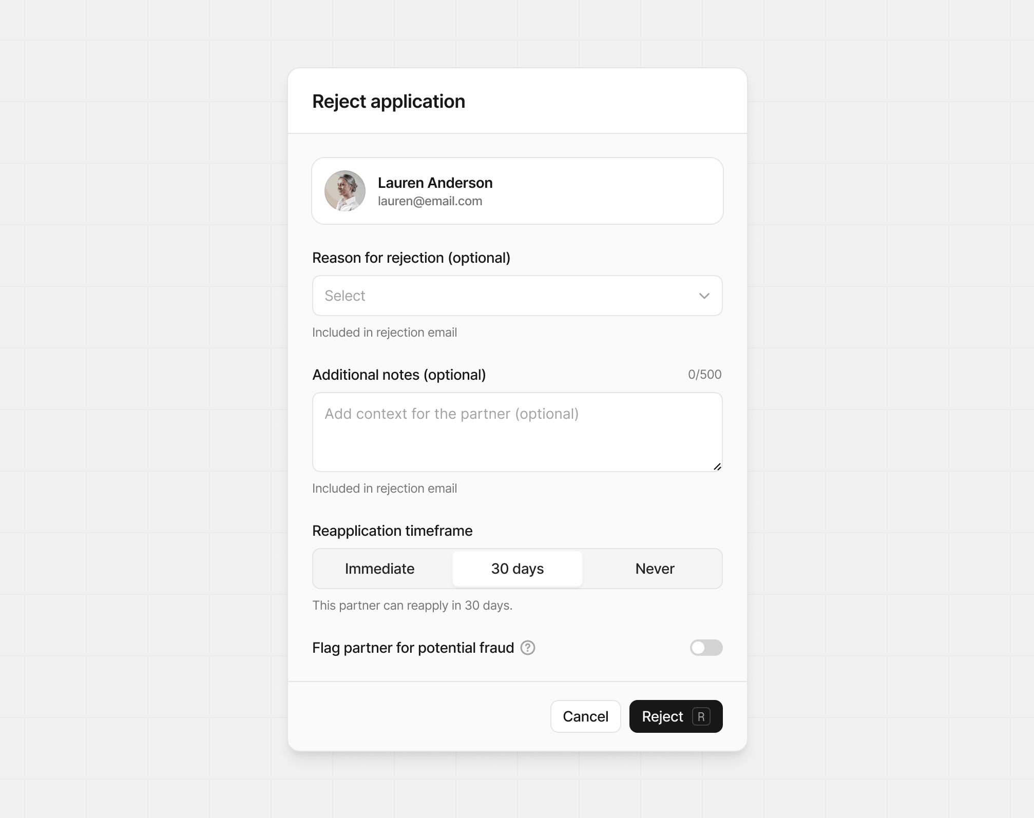 Reject application