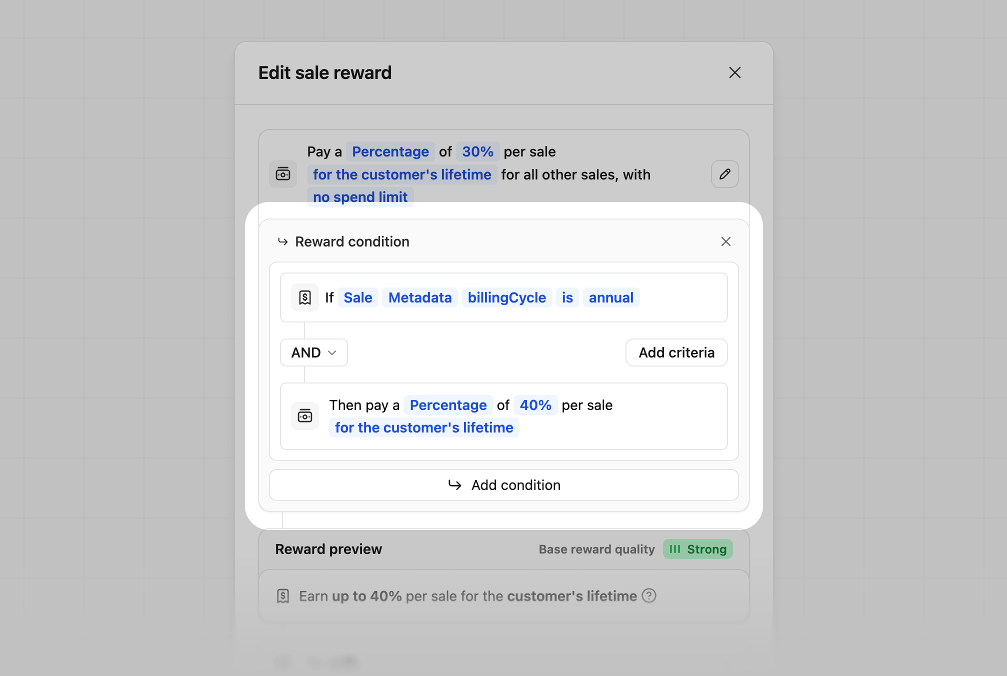 Reward builder metadata sale example