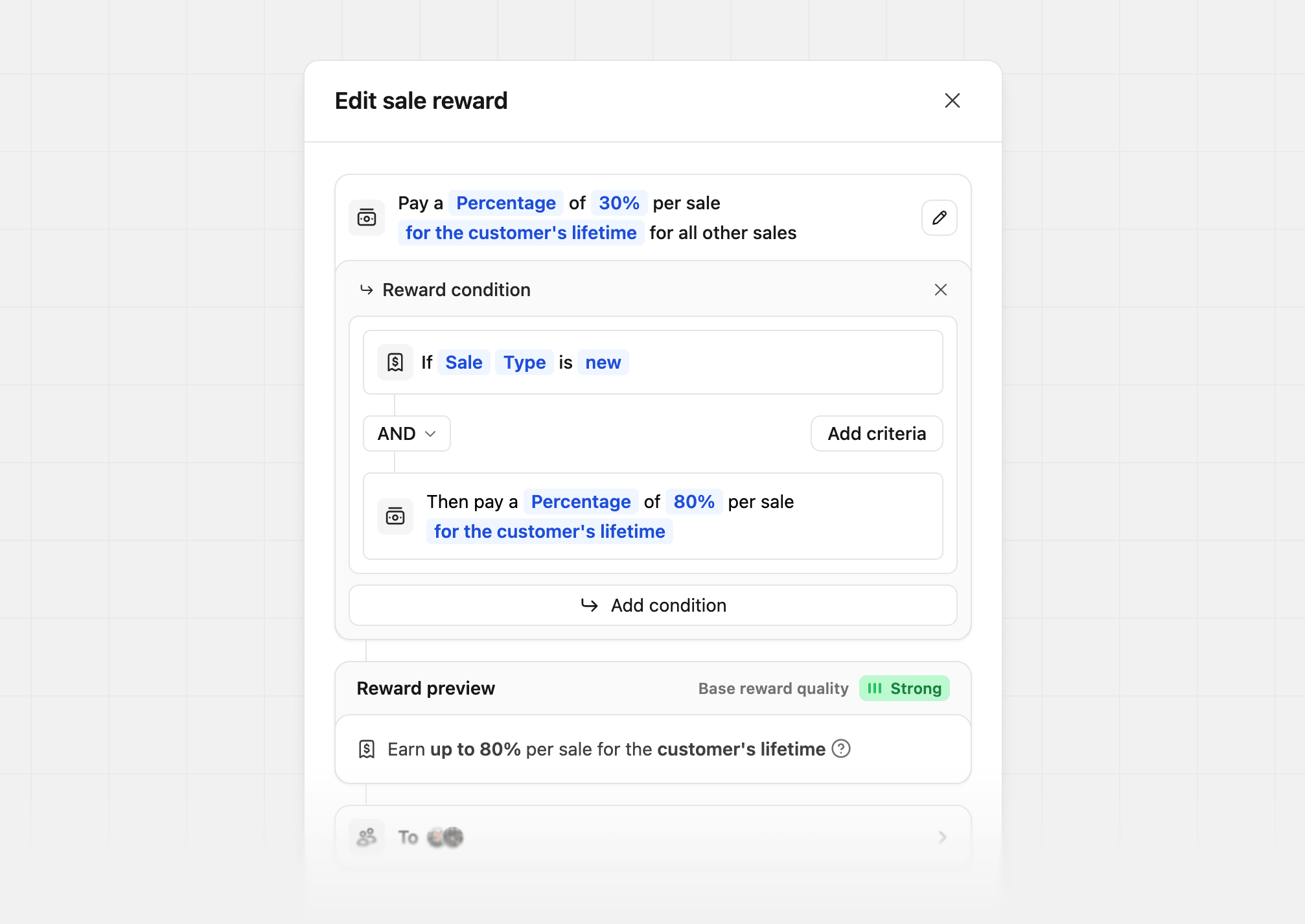 First-sale bonus selected condition example