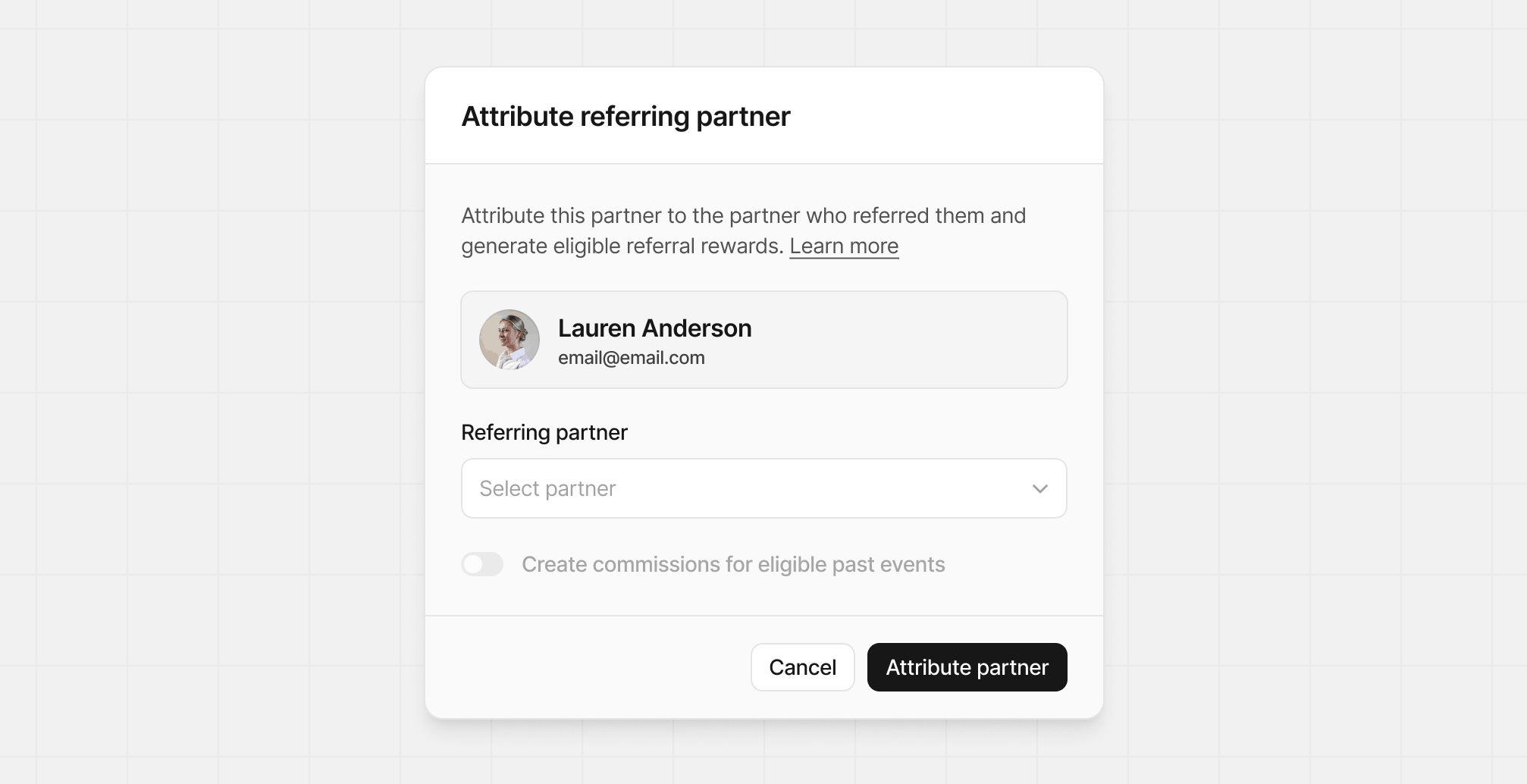 Attribute referring partner modal