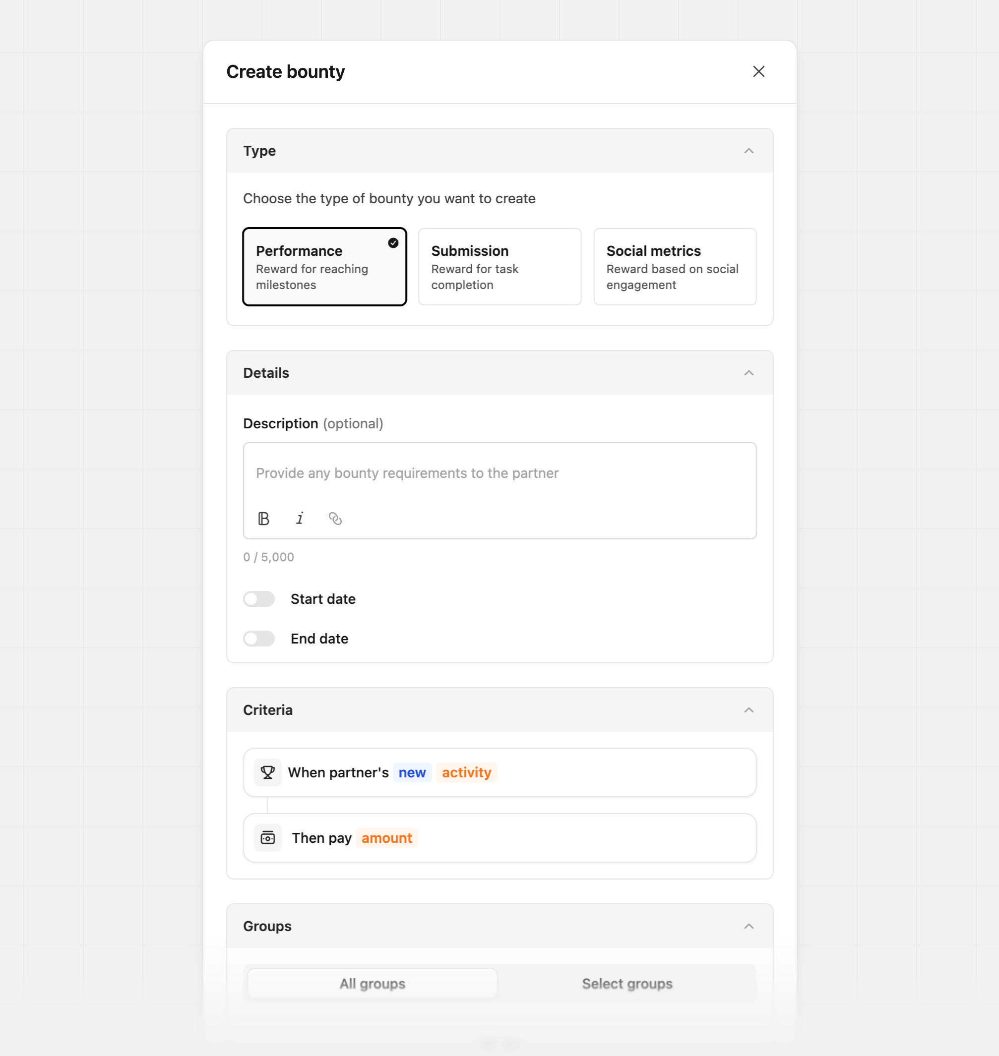 Create performance bounty