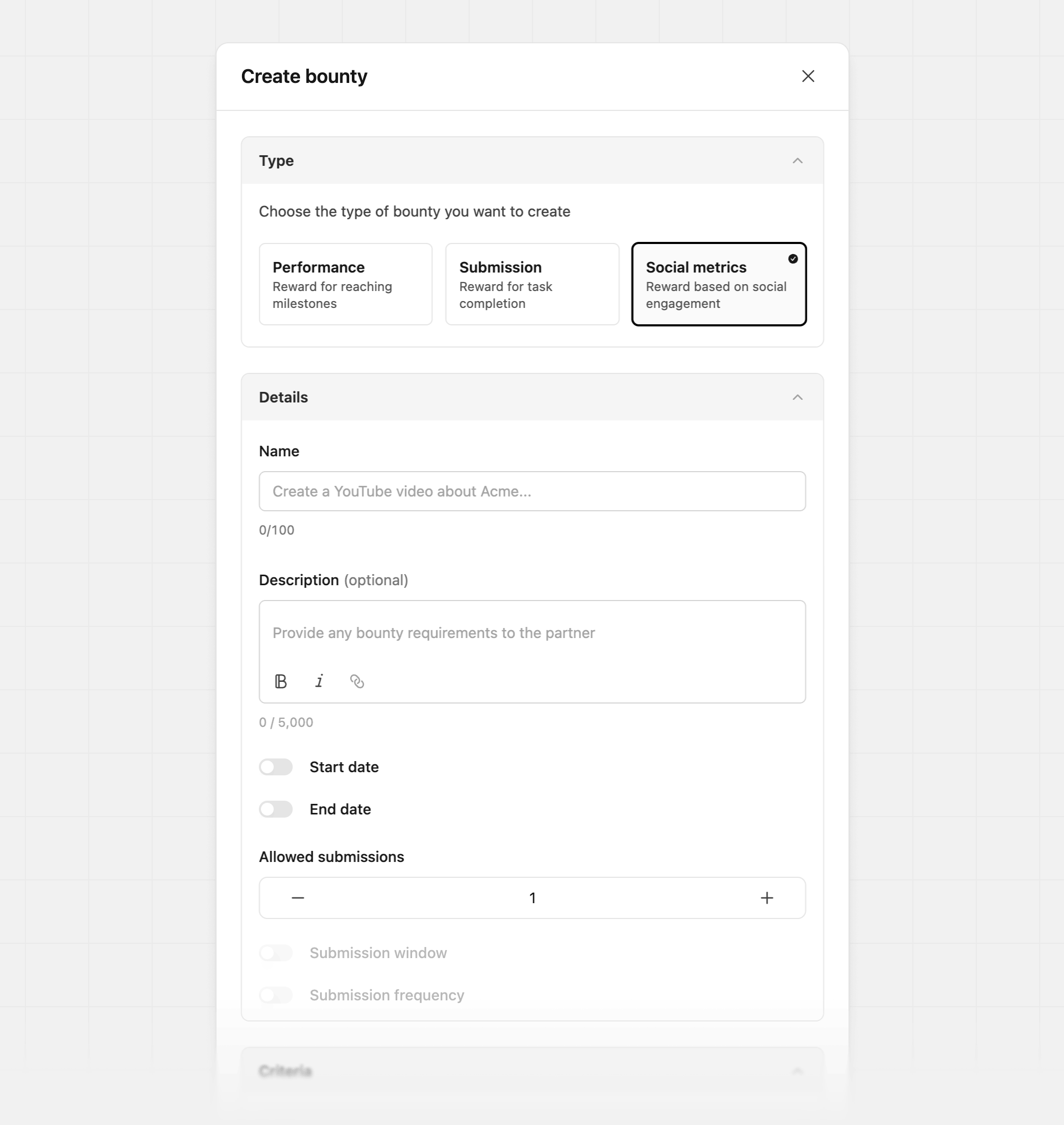 Create submission bounty