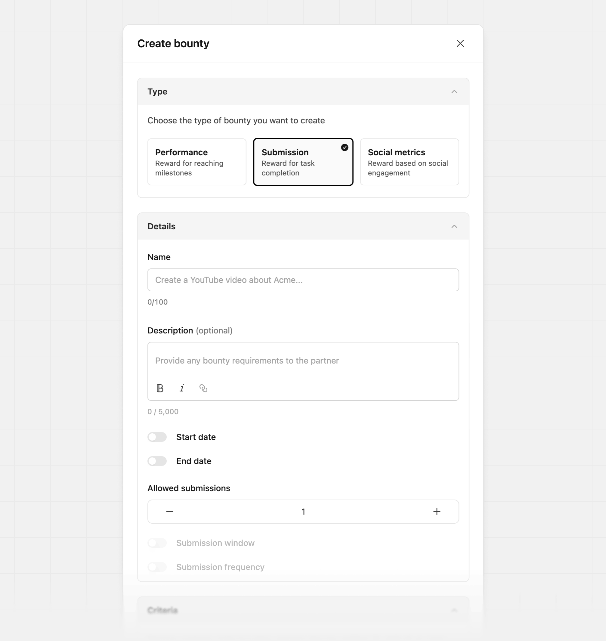 Create submission bounty