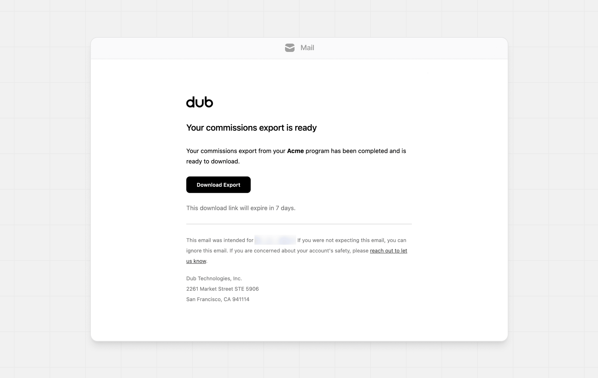 Commission export email