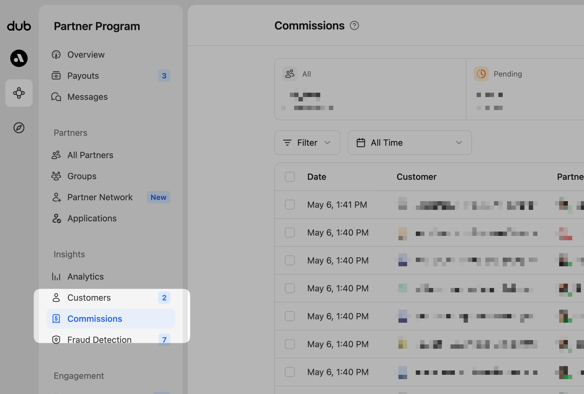 Commissions page within your dashboard