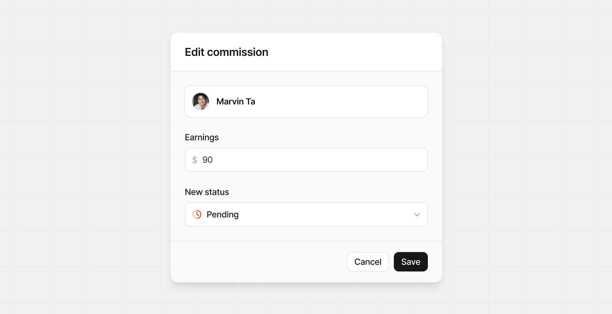Edit commission earnings modal