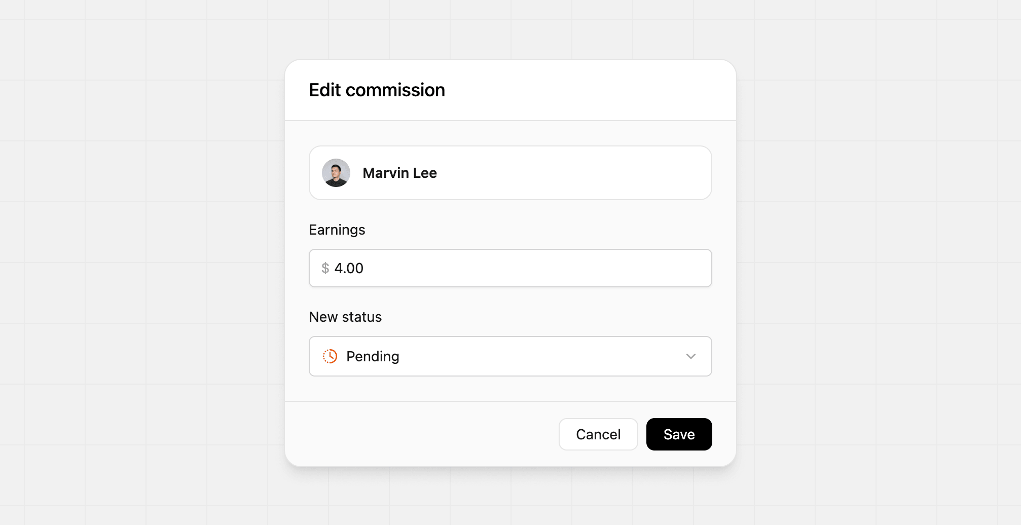 Edit commission modal