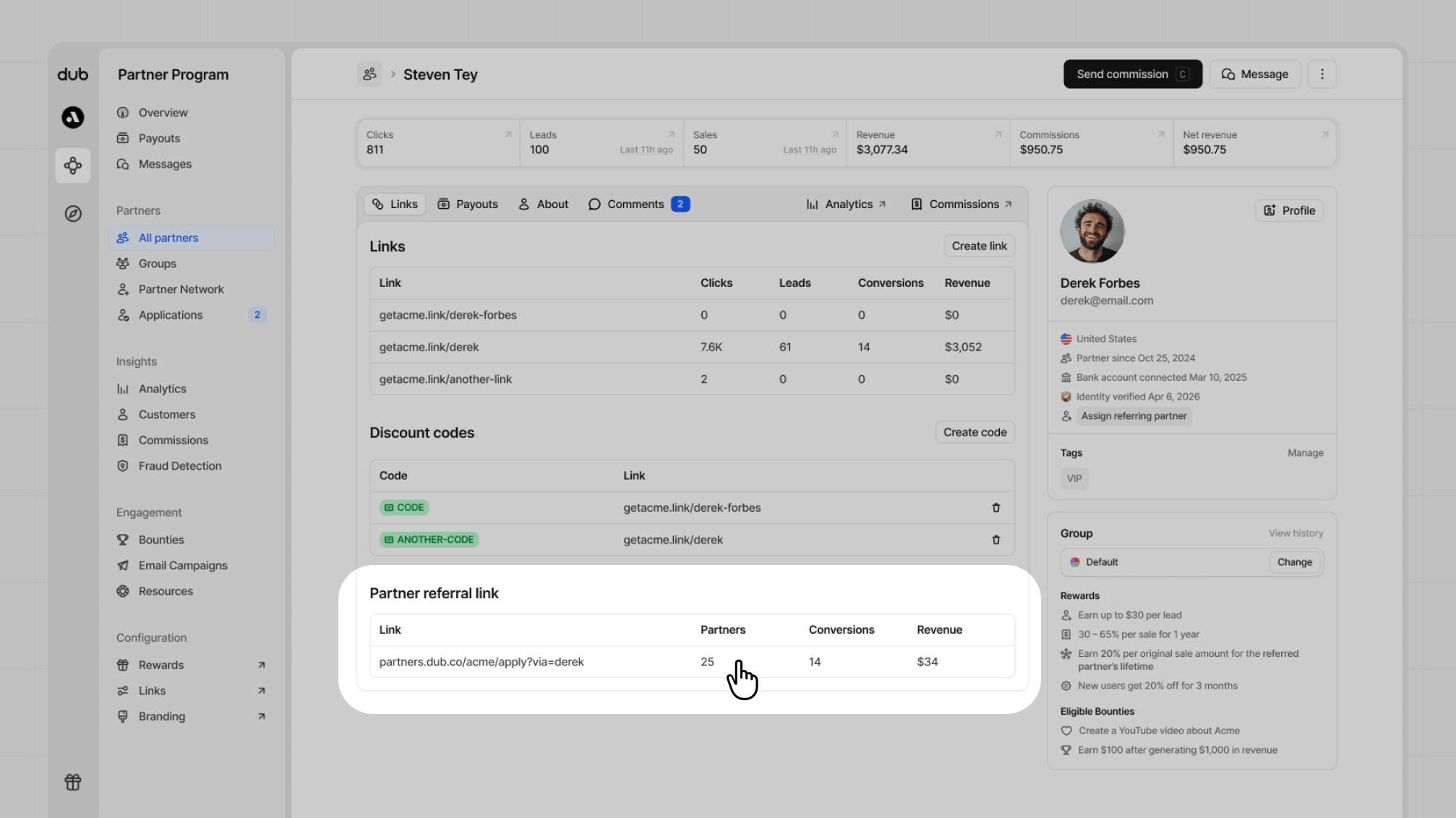 Partner referrals profile row