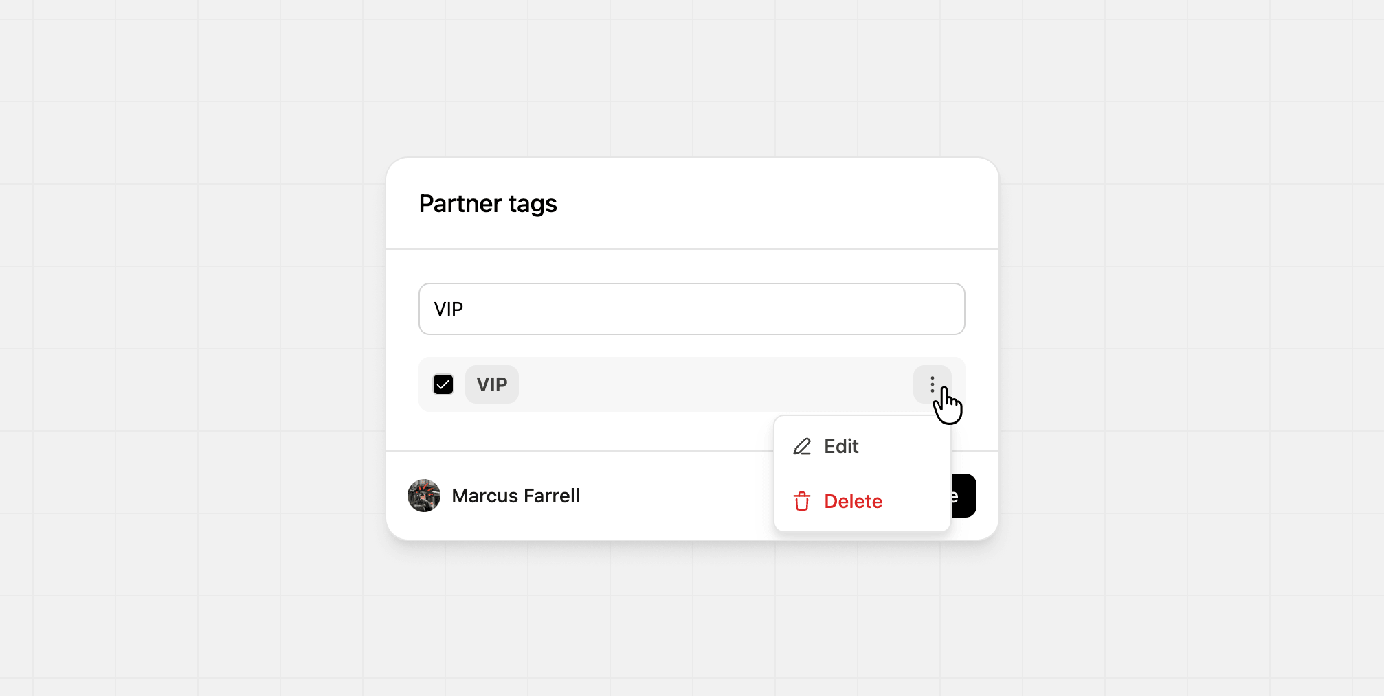 Deleting partner tags from the tags modal