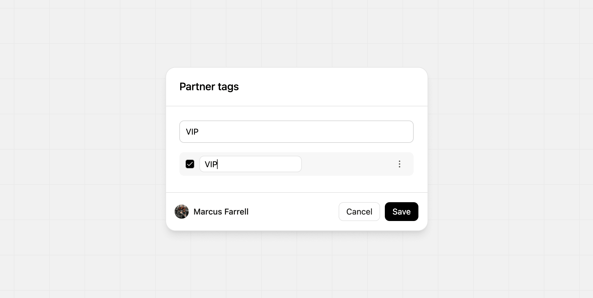 Editing partner tags from the tags modal