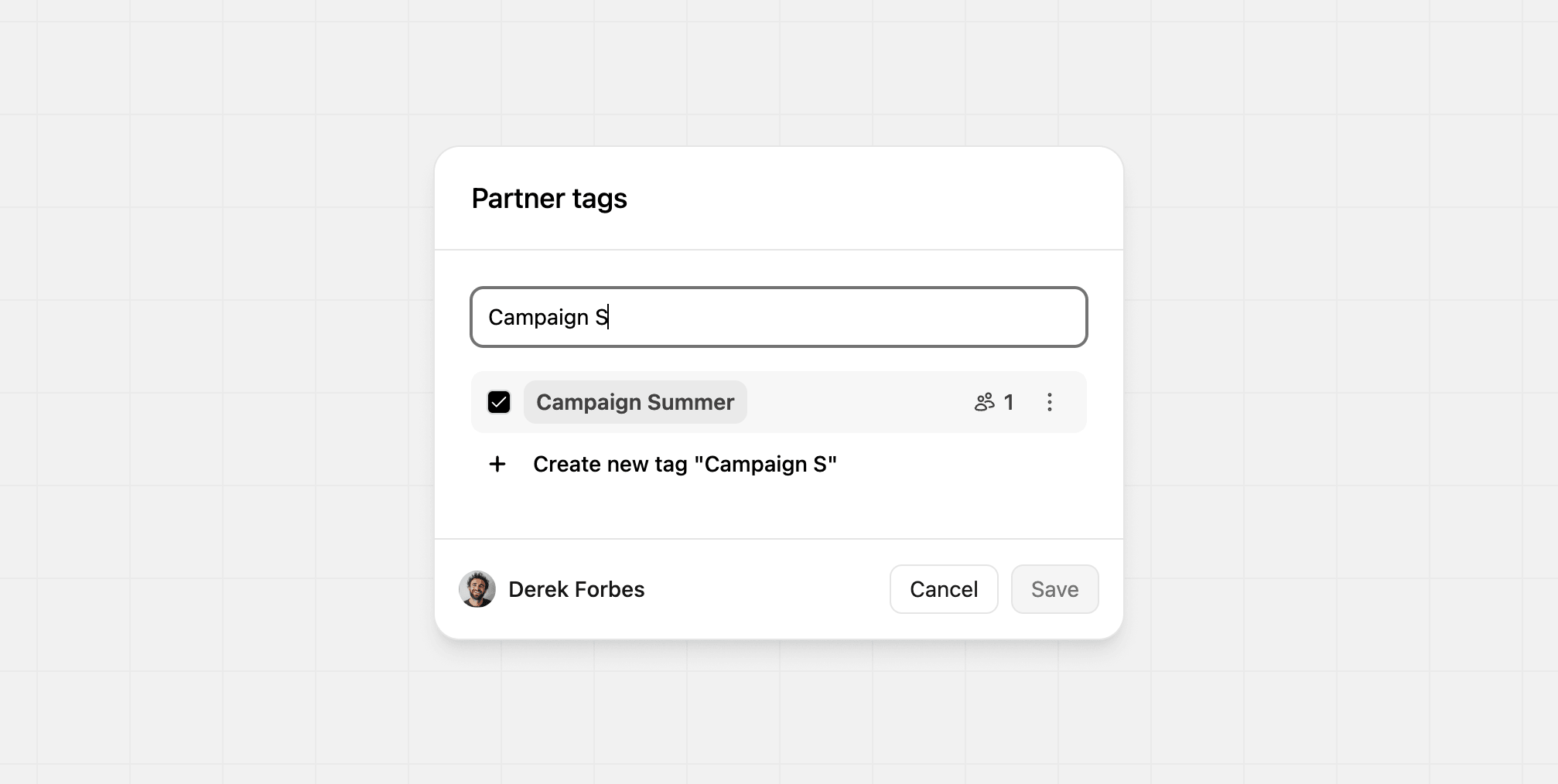 Searching partner tags from the tags modal
