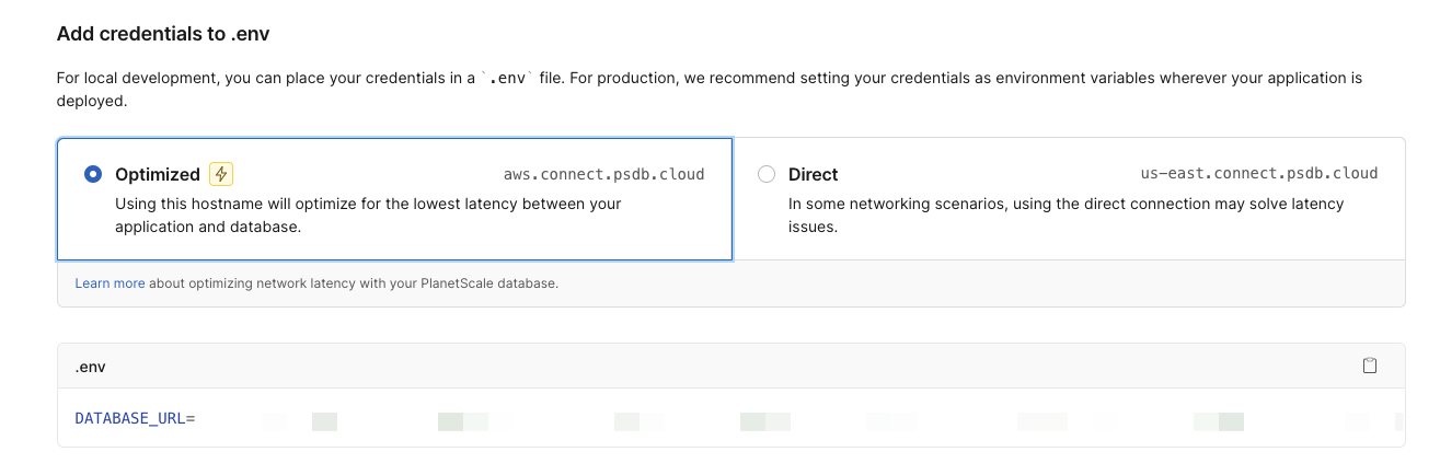 PlanetScale add credentials