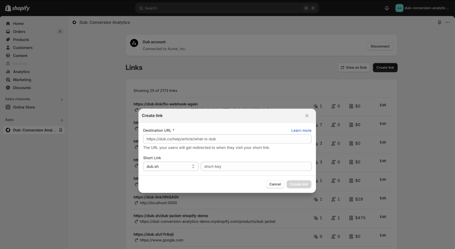 Create a conversion-enabled link from your Shopify store