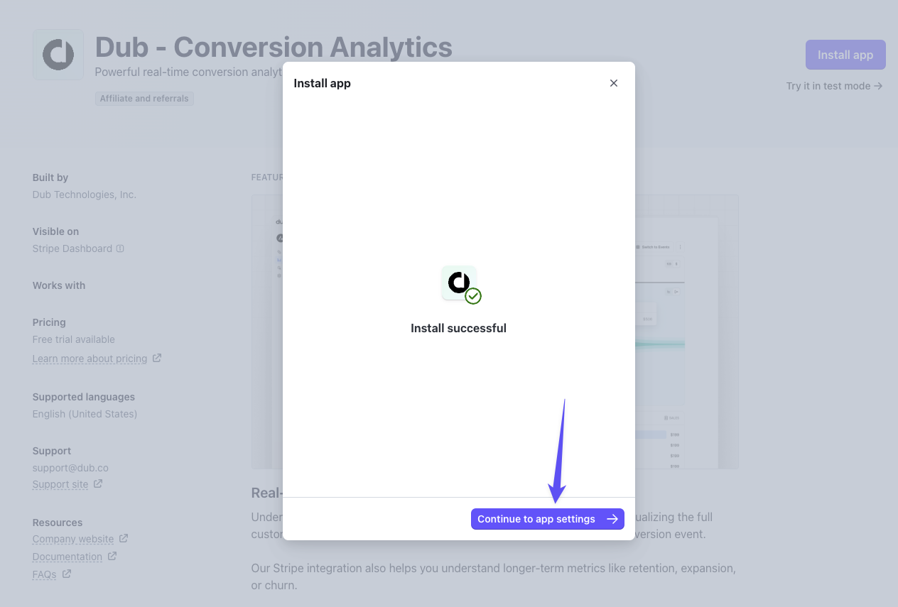 Continue to app settings