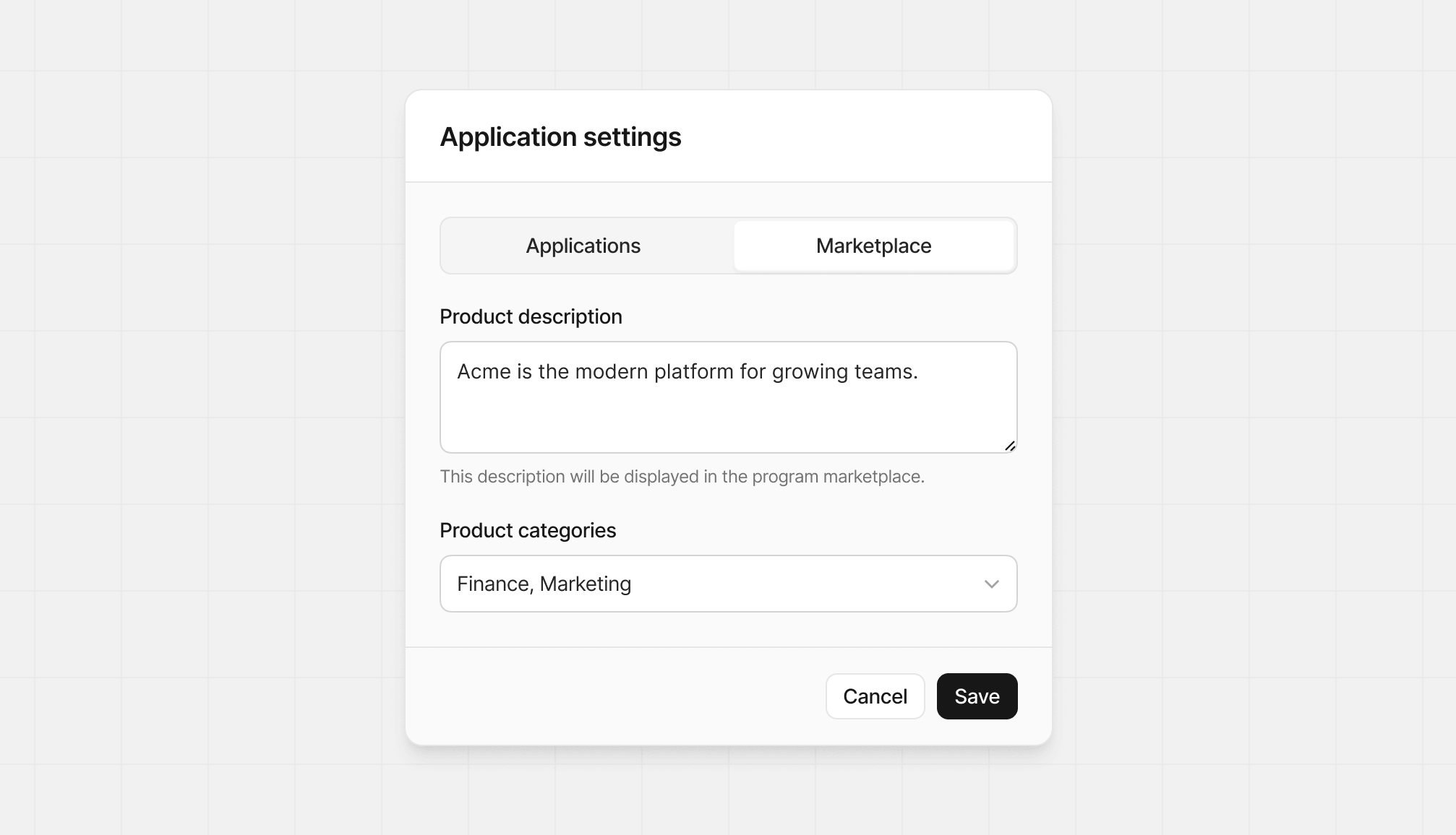 Marketplace settings