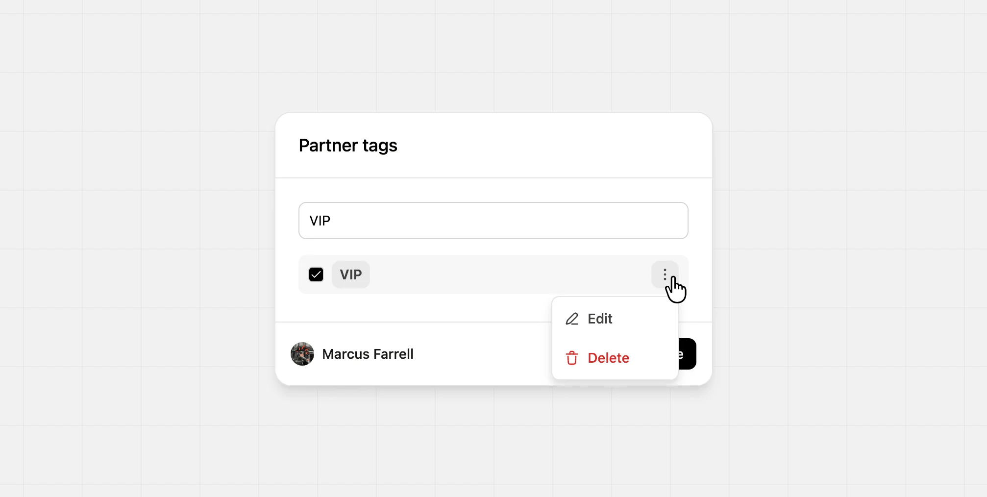 Deleting partner tags from the tags modal
