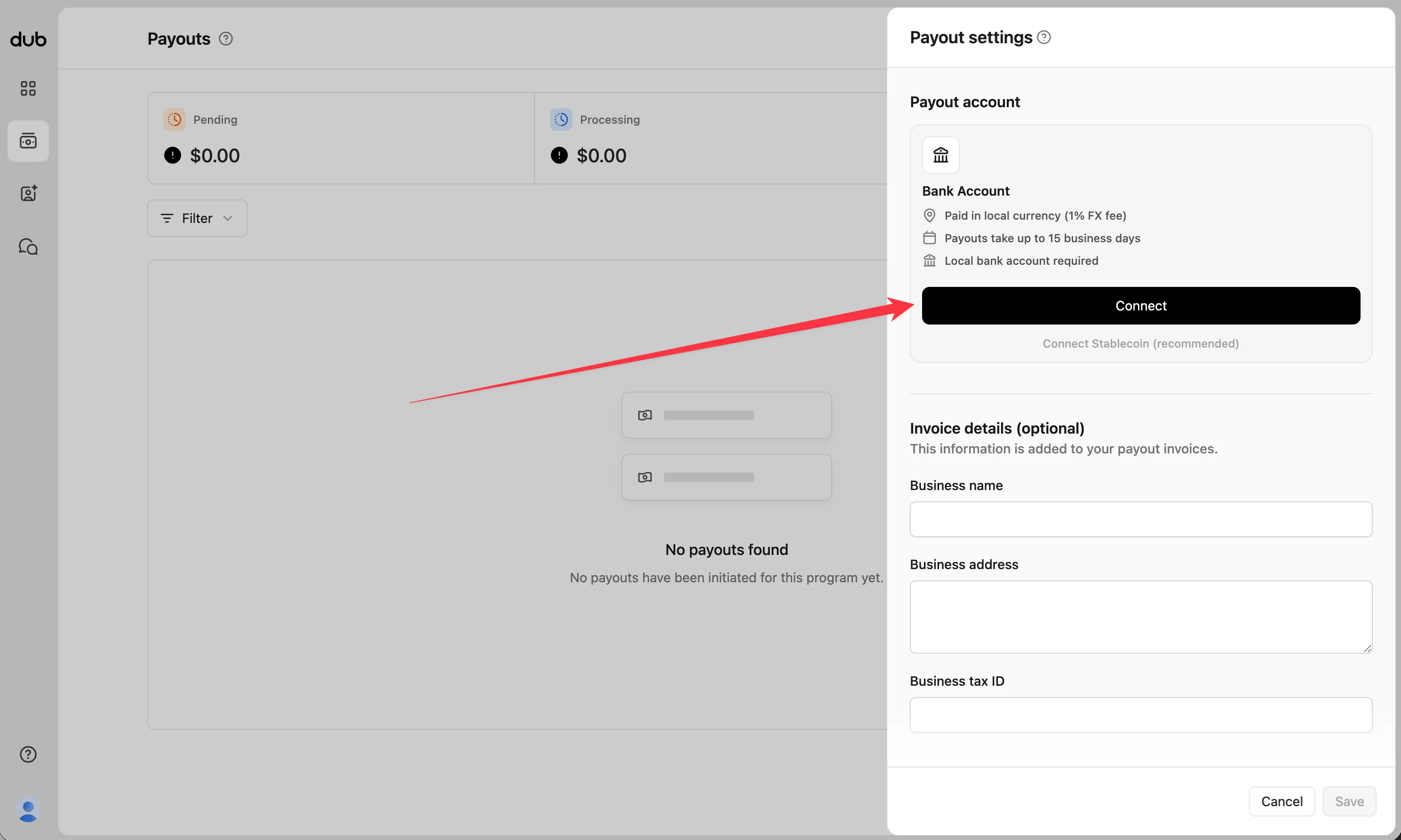 Payout settings bank account