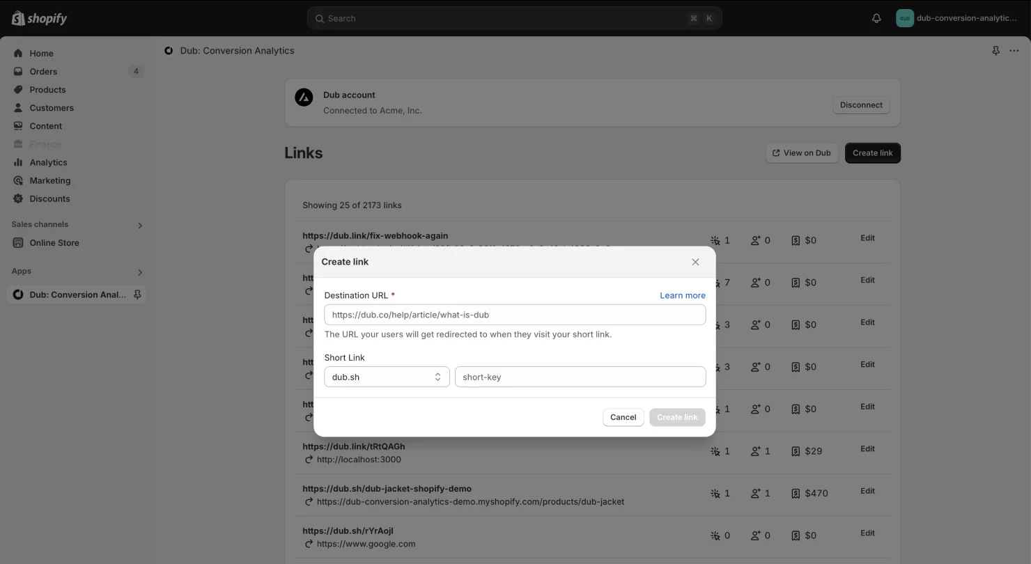 Create a conversion-enabled link from your Shopify store