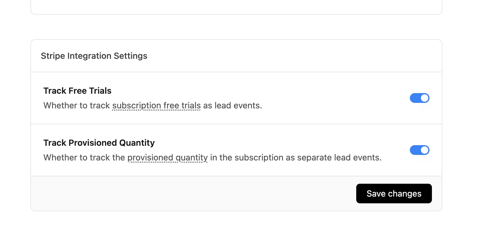 The Stripe integration settings page
