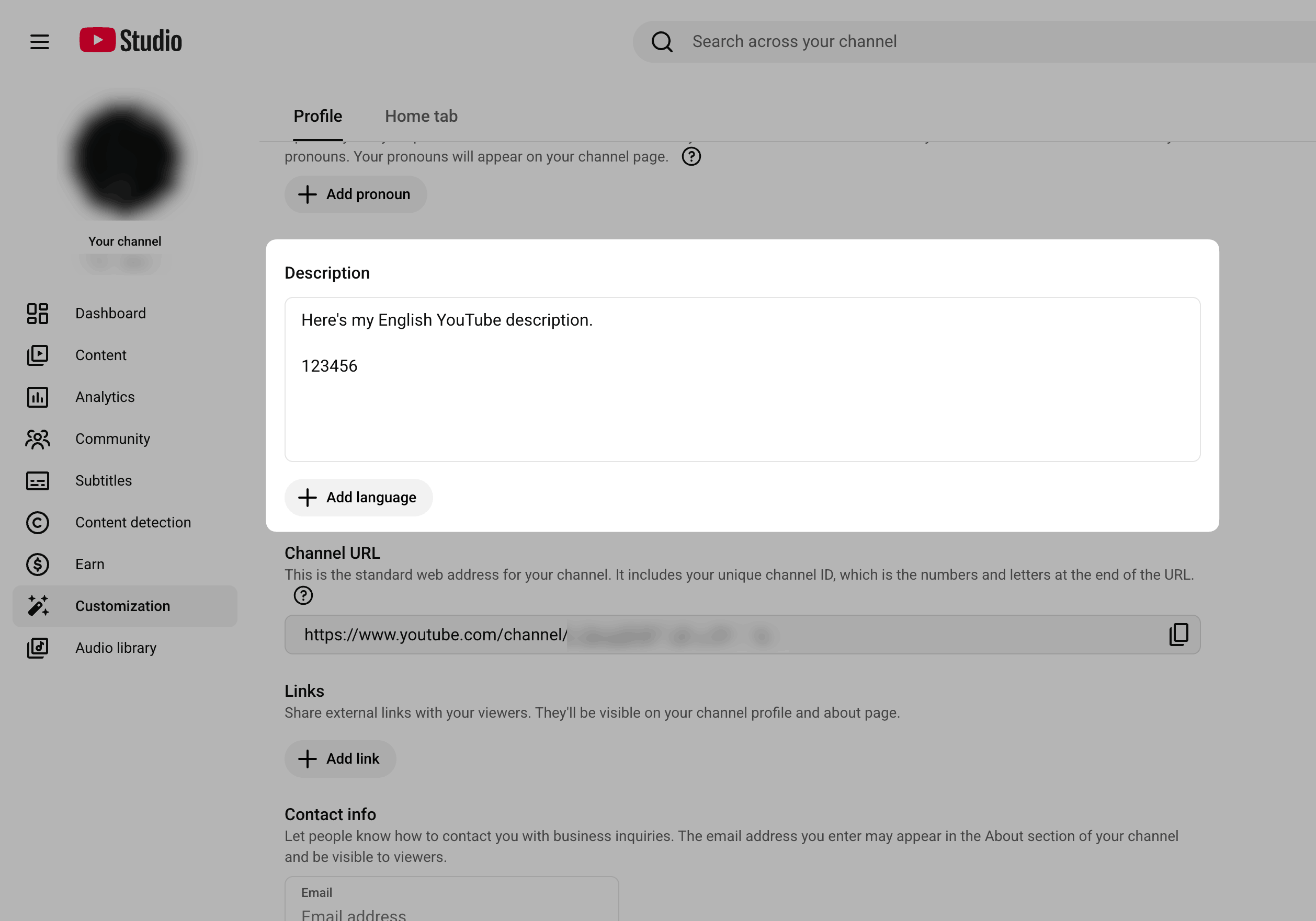 YouTube english description