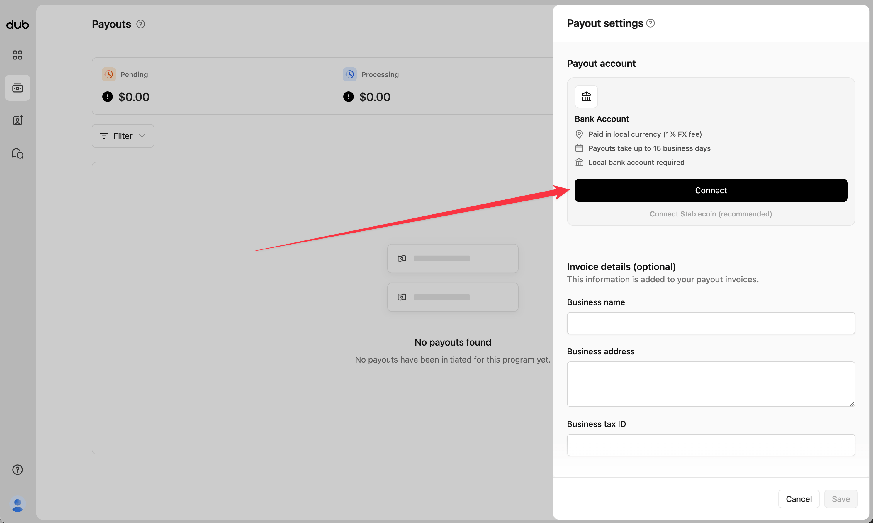 Payout settings bank account