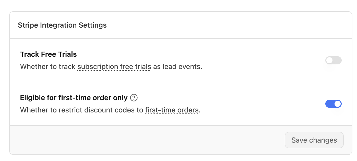 The Stripe integration settings page