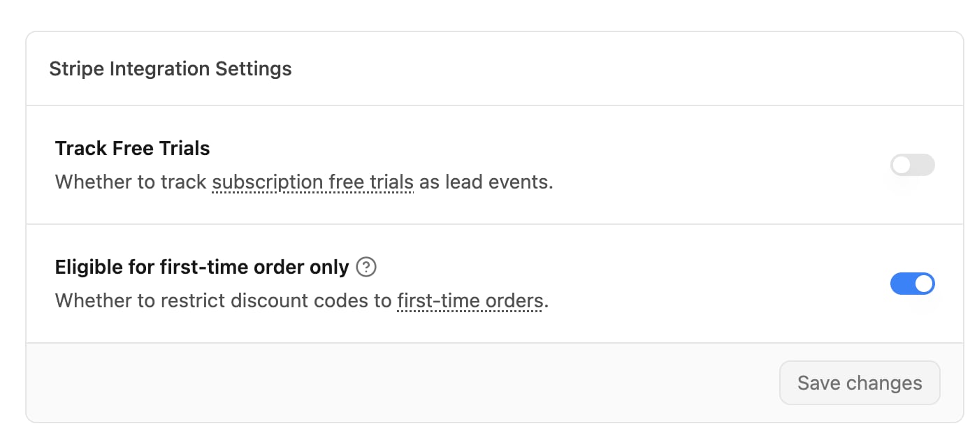 The Stripe integration settings page