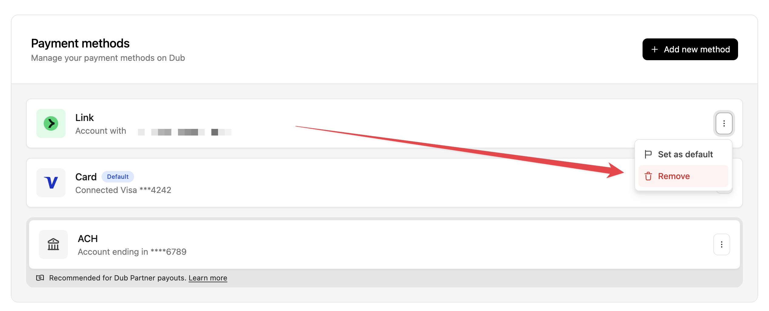 Remove payment method