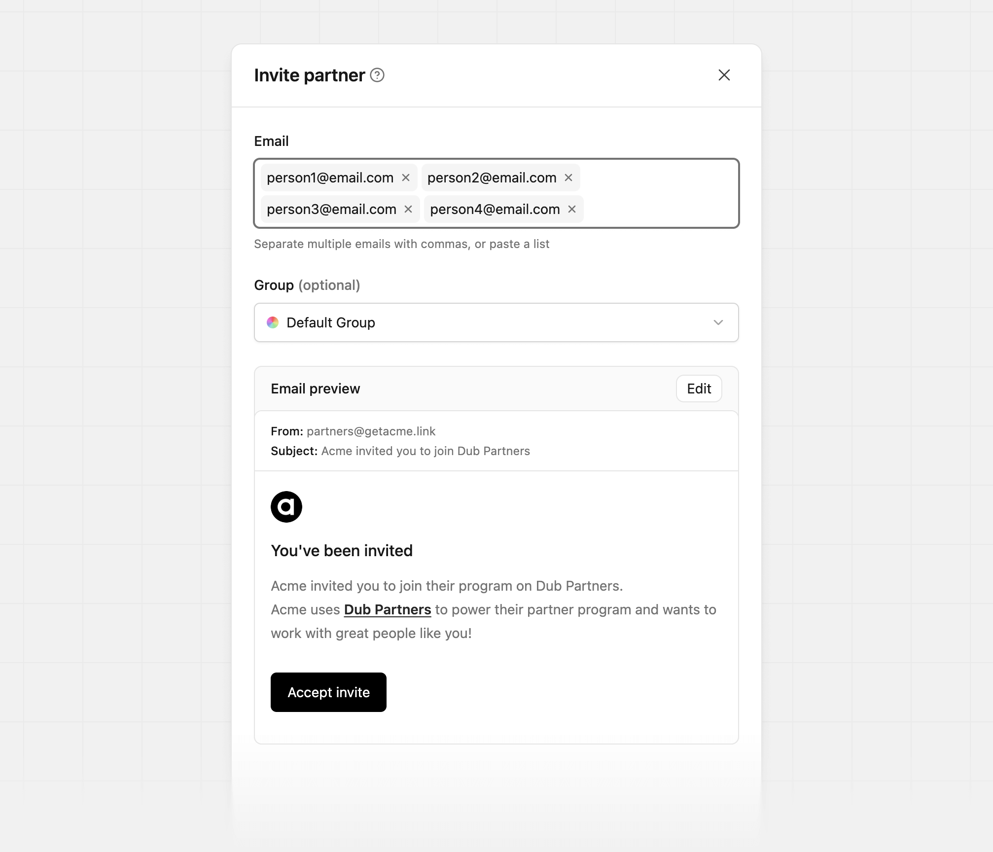 Bulk invite email addresses