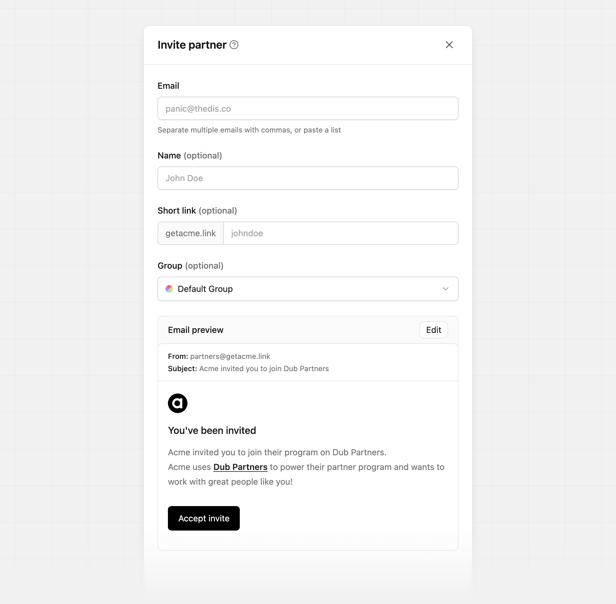 Partner invite form