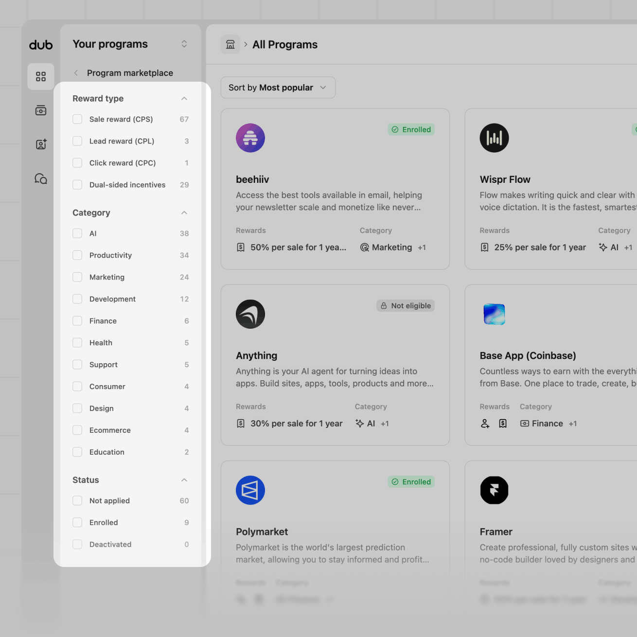 Marketplace filtering