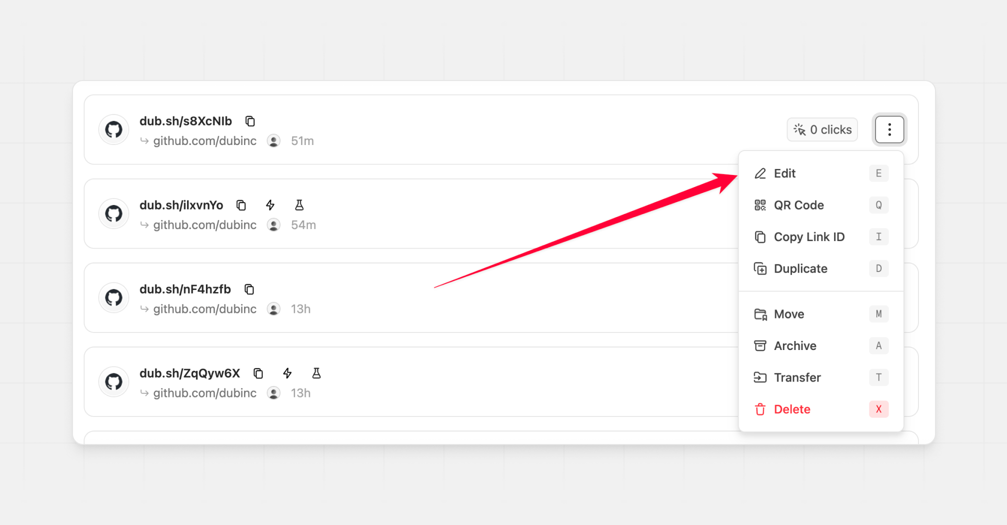 Edit link popover