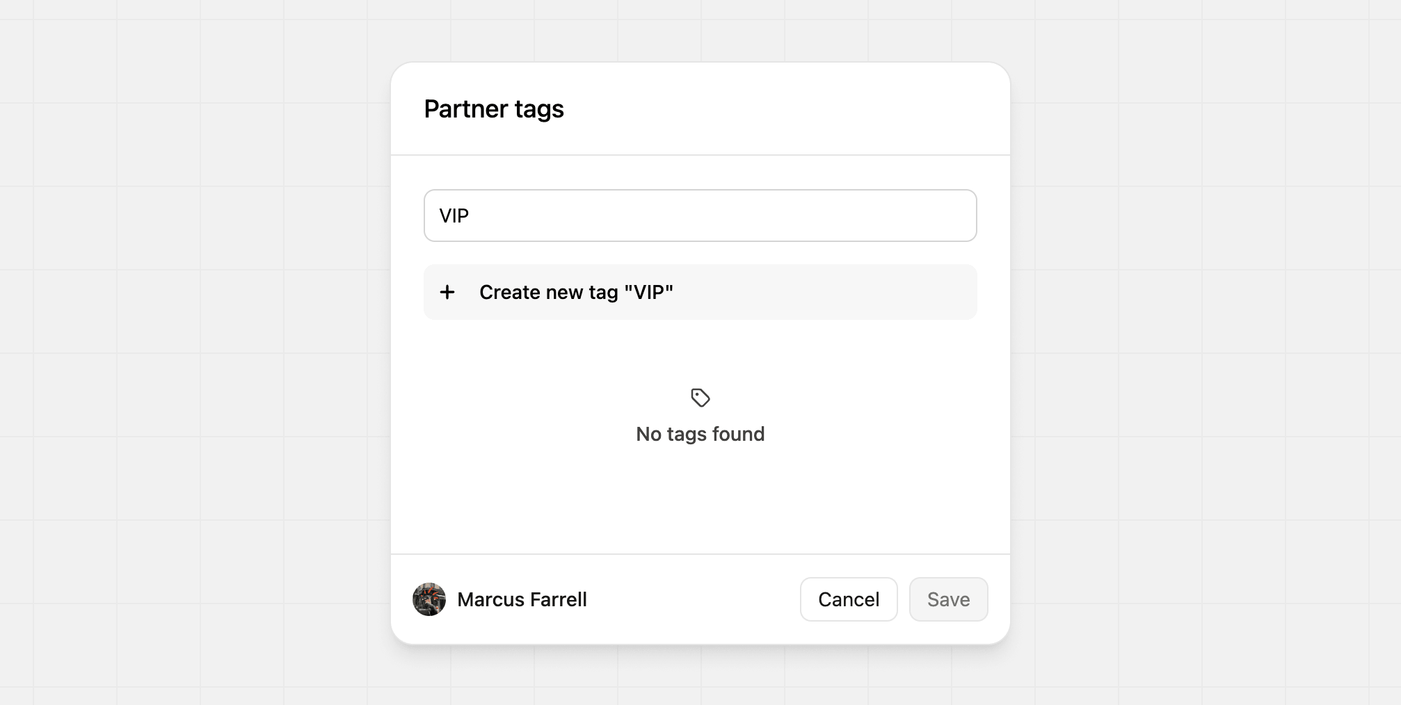 Creating partner tags from the tags modal